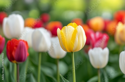 Bright tulips bloom in a vibrant garden during springtime at a local park