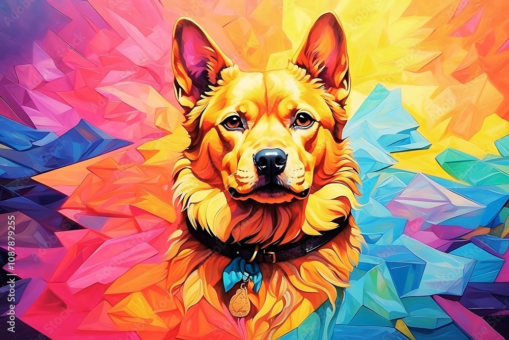 German Shepherd dog with a vivid geometric background German Shepherd dog with a vivid geometric background