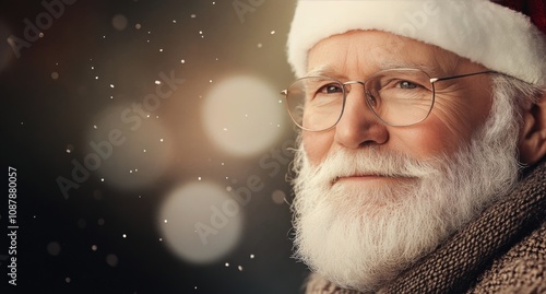Smiling Santa Claus in a festive red suit with a white beard during the Chris...