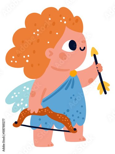 Baby cupid. Cute little angel with bow and arrows