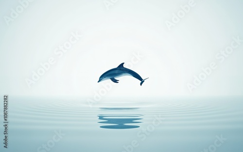 Dolphin leaps gracefully above calm water surface in serene marine environment during daytime