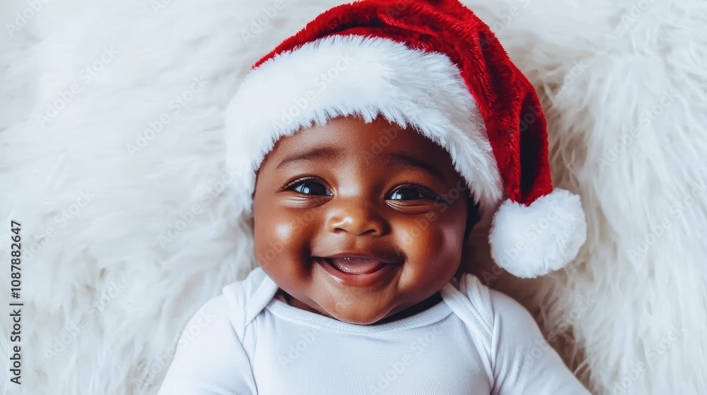 Radiating happiness, a cute child wearing a red Santa hat brings holiday cheer in a light-toned setting perfect for capturing the essence of Christmas celebration and joy Radiating happiness, a cute child wearing a red Santa hat brings holiday cheer in a light-toned setting perfect for capturing the essence of Christmas celebration and joy