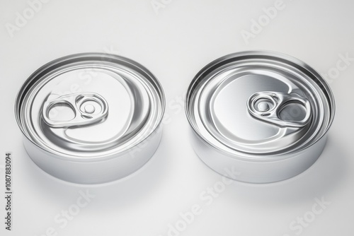 Two cans of soda on a white surface