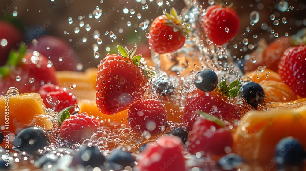Fresh berries and fruit splashing in water. Fresh berries and fruit splashing in water.