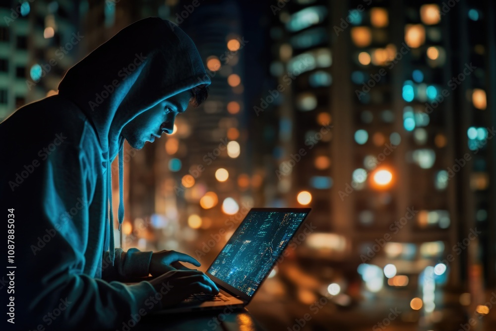 A person working on a computer in a hoodie A person working on a computer in a hoodie