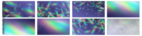 Rainbow light prism effect, transparent background. Hologram reflection, crystal flare leak shadow overlay.	