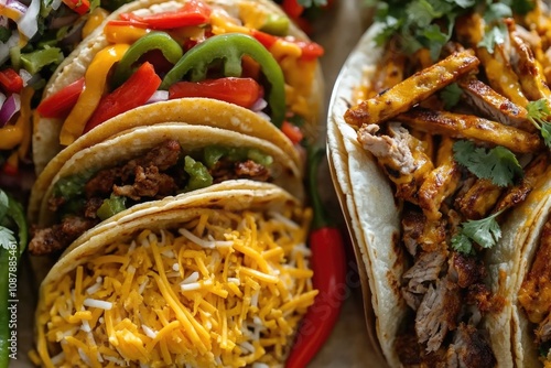 A close-up shot of tacos on a plate, perfect for food-related content or social media posts photo