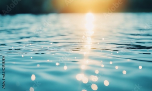 Abstract water surface with bubbles and light reflections in a serene blue tone