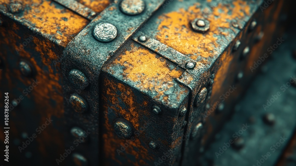 Close-up of rusty, metal box corner. Close-up of rusty, metal box corner.