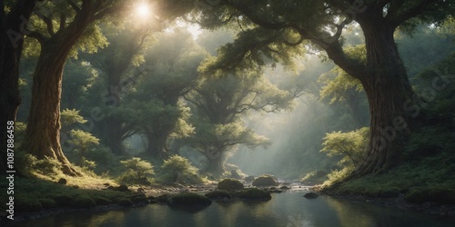 sunset in the forest