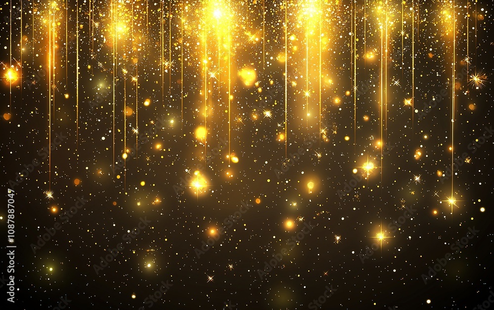 Naklejka premium Golden sparkling lights create a magical atmosphere for celebrations during nighttime events