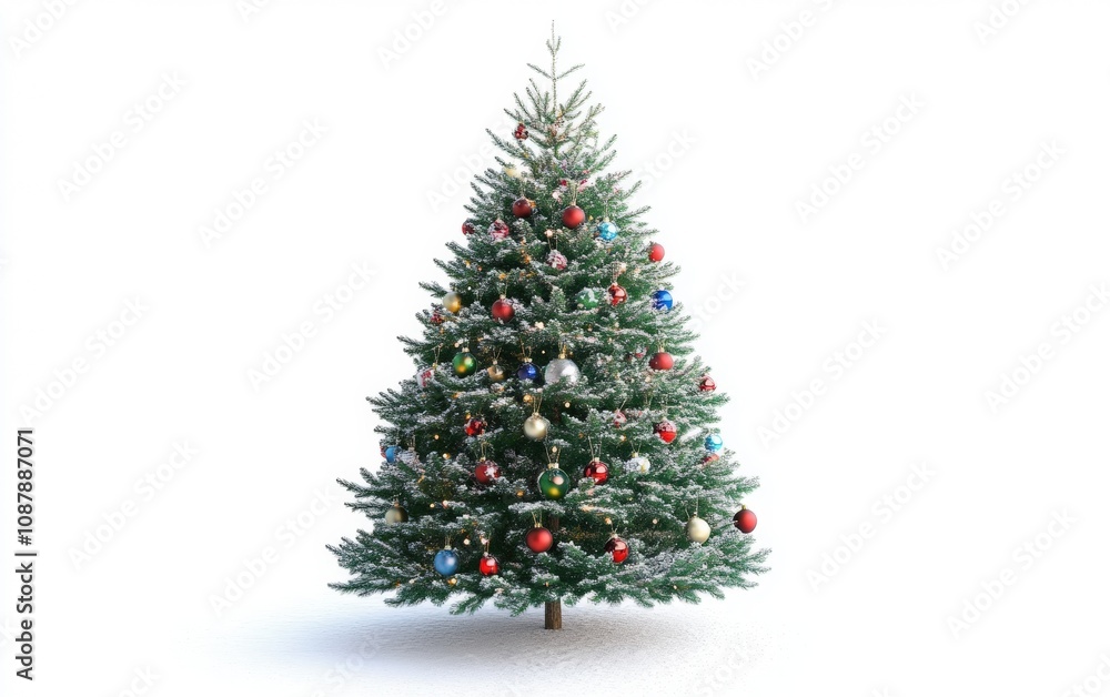 christmass tree with decorations toys and lights on white background christmass tree with decorations toys and lights on white background
