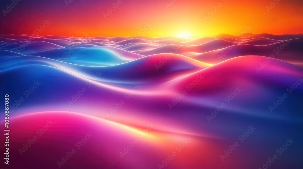 Colorful abstract landscape with sunset and glowing hills. Colorful abstract landscape with sunset and glowing hills.