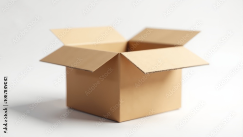 Open cardboard box ready for packing gifts on a clean surface in bright indoor lighting Open cardboard box ready for packing gifts on a clean surface in bright indoor lighting