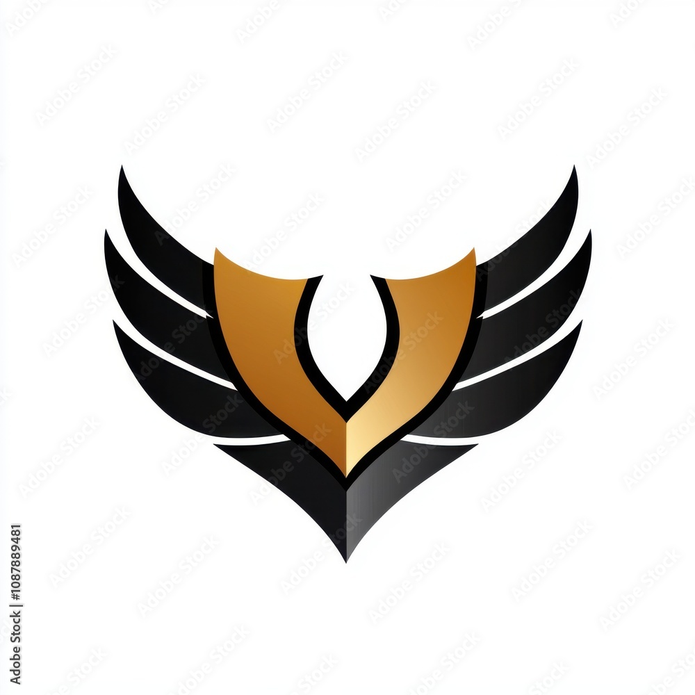 Fototapeta premium Stylized logo design featuring a golden and black wing motif, embodying elegance and strength.