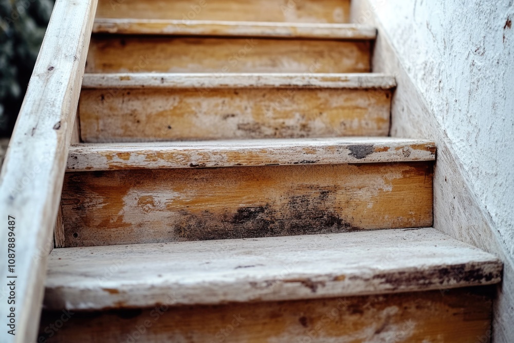 A close-up shot of wooden stairs with intricate details and texture A close-up shot of wooden stairs with intricate details and texture
