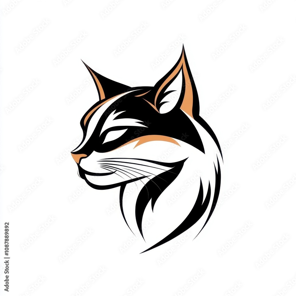 Obraz premium A striking illustration of a calico cat's head, showcasing its distinctive colors and elegant features.