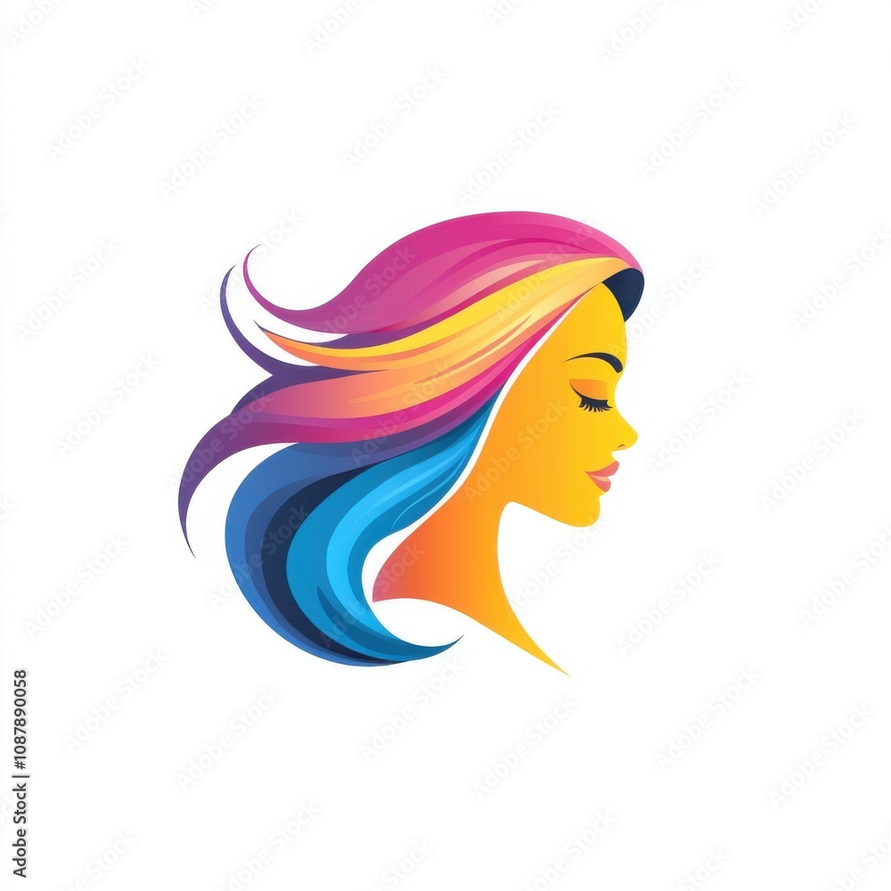 Vibrant profile illustration of a woman with flowing, multicolored hair, exuding creativity and confidence. Vibrant profile illustration of a woman with flowing, multicolored hair, exuding creativity and confidence.