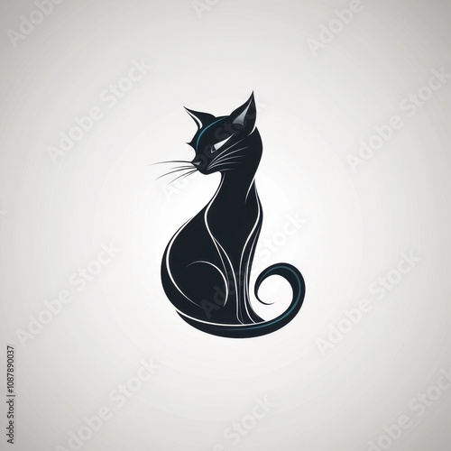Wallpaper Mural Stylized black cat silhouette with elegant lines and a sleek form, embodying mystery and grace. Torontodigital.ca
