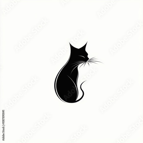 Wallpaper Mural Elegant silhouette of a black cat with delicate whiskers against a minimalistic white background. Torontodigital.ca