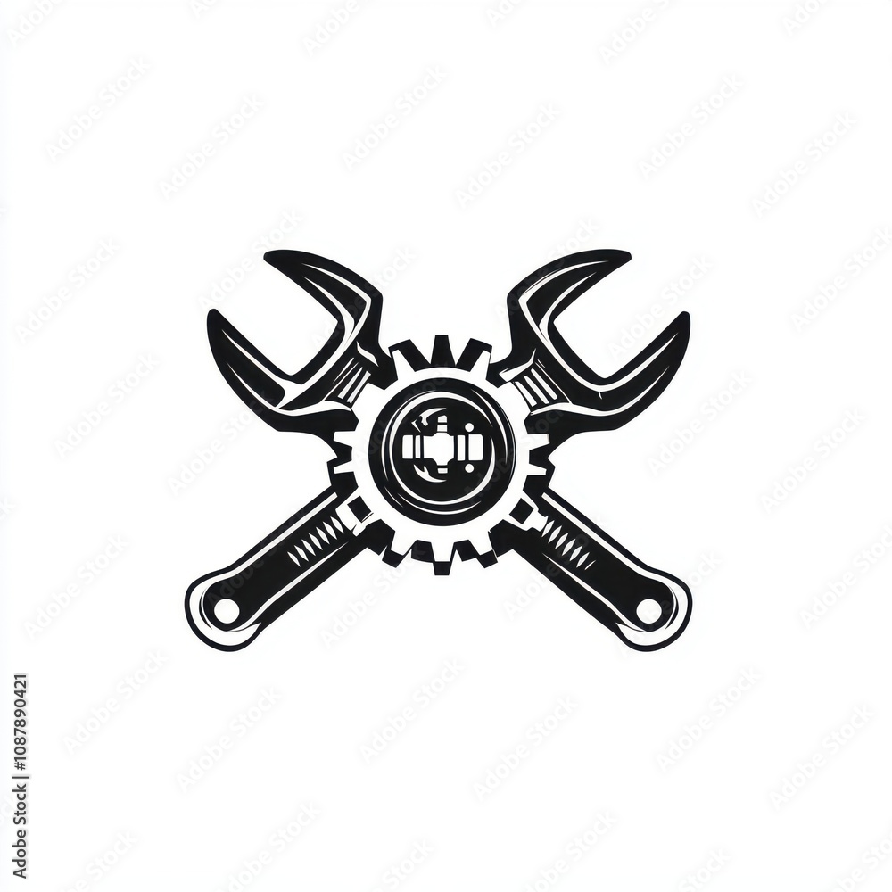 Crossed wrenches and gear symbolizing repair and engineering. Crossed wrenches and gear symbolizing repair and engineering.