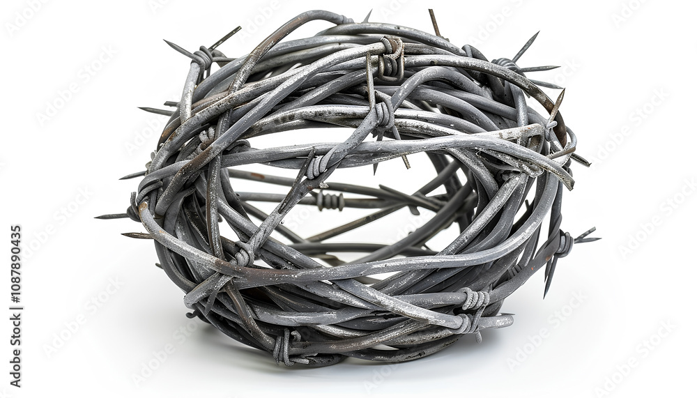 Coil of metal barbed wire isolated on white Coil of metal barbed wire isolated on white