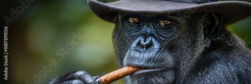 Monkey in hat with cigar humorous animal portrait personality and charm photo