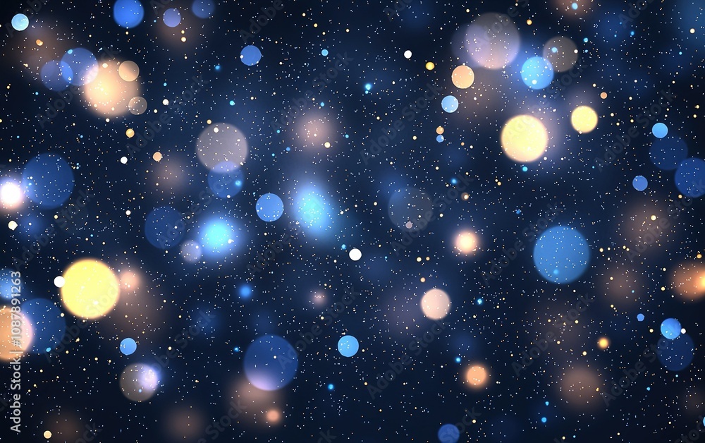 Obraz premium Colorful light orbs create a starry night effect in a deep blue background with twinkling spots