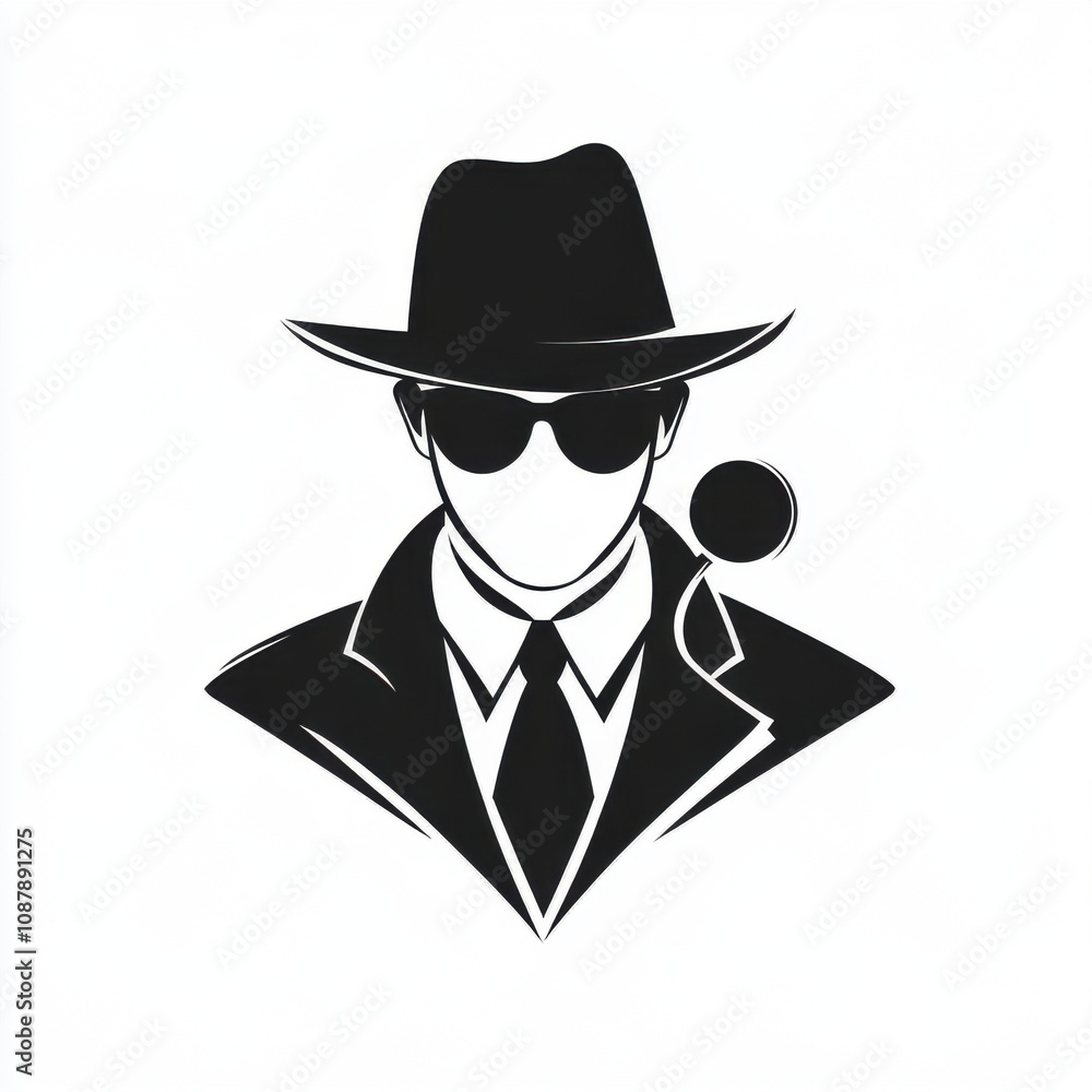 Stylish silhouette of a man in a hat and sunglasses, exuding a mysterious vibe. Stylish silhouette of a man in a hat and sunglasses, exuding a mysterious vibe.