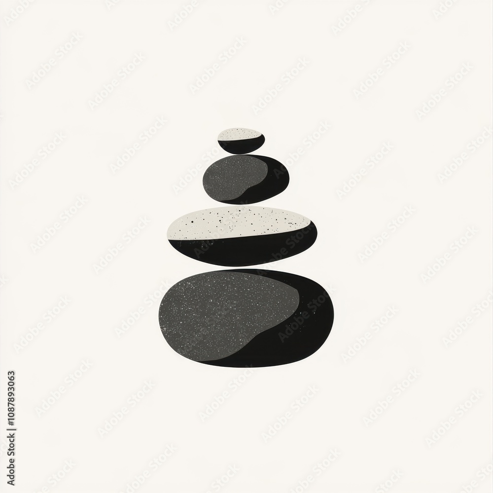 Minimalist black and white stacked stones create a peaceful balance, symbolizing harmony and tranquility. Minimalist black and white stacked stones create a peaceful balance, symbolizing harmony and tranquility.