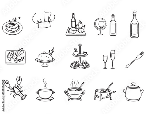 Elegant Gourmet Dining Outline Icon Collection – 25 Thin Line Editable SVG Designs for Culinary Themes photo