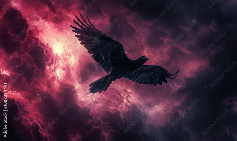 Obraz premium Determined Avian Soaring Through Stormy Celestial Expanse