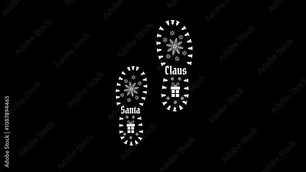 Santa Claus footprints on transparent background with alpha channel. Looped animation 4k. Symbol and decoration of Christmas and New Year. Santa Claus footprints with gifts and snowflakes. Santa Claus footprints on transparent background with alpha channel. Looped animation 4k. Symbol and decoration of Christmas and New Year. Santa Claus footprints with gifts and snowflakes.