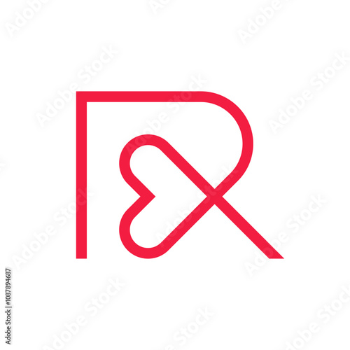 Letter R heart creative line logo design