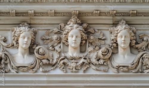 Close-up of an ornate baroque facade featuring intricate sculptures and ornate reliefs with columns and arches, showcasing elaborate detailing and craftsmanship