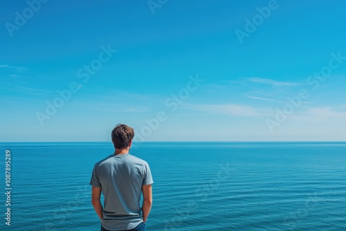 A person standing at the edge of a cliff, looking out at the vast ocean