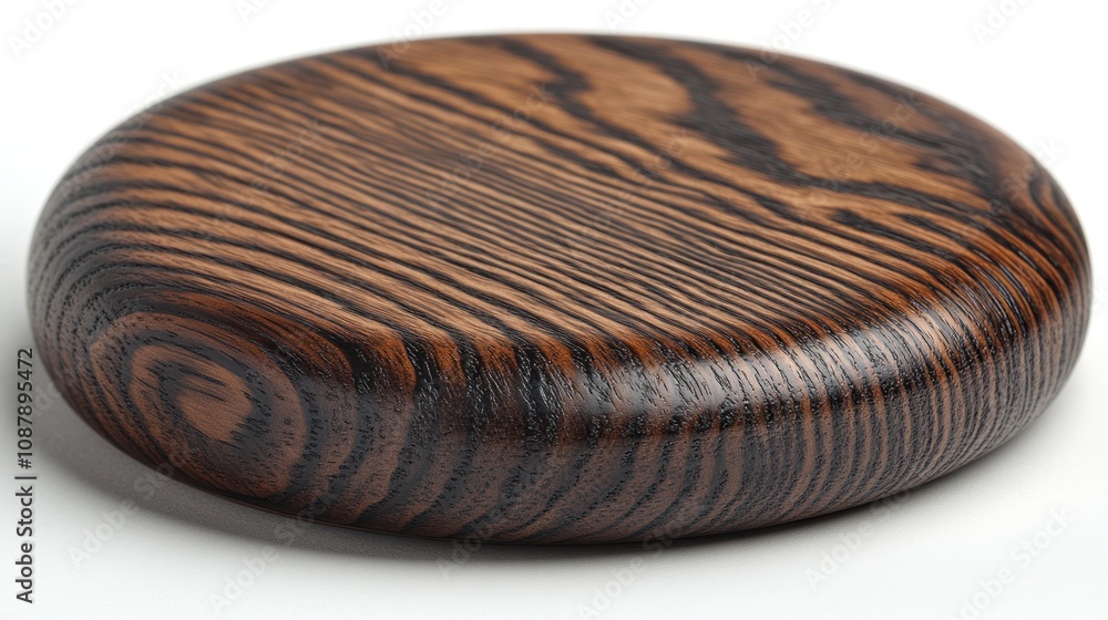 Dark brown wooden coaster, circular, smooth surface, wood grain visible. Dark brown wooden coaster, circular, smooth surface, wood grain visible.