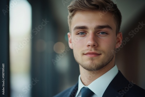 A close-up view of a man's face wearing a suit and tie, possibly for a formal occasion or professional setting