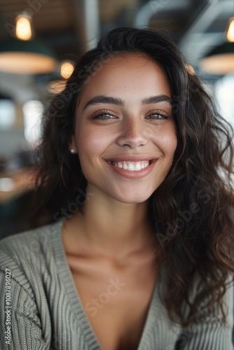 Wallpaper Mural A woman with long dark hair smiles directly at the camera Torontodigital.ca