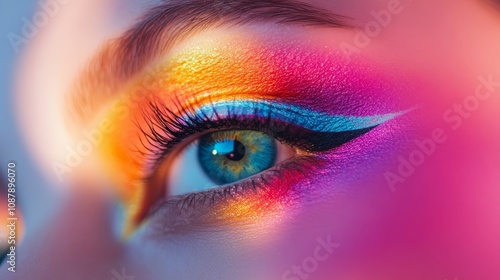 Colorful eye close-up with vibrant makeup artistic concept creative vision beauty and fantasy