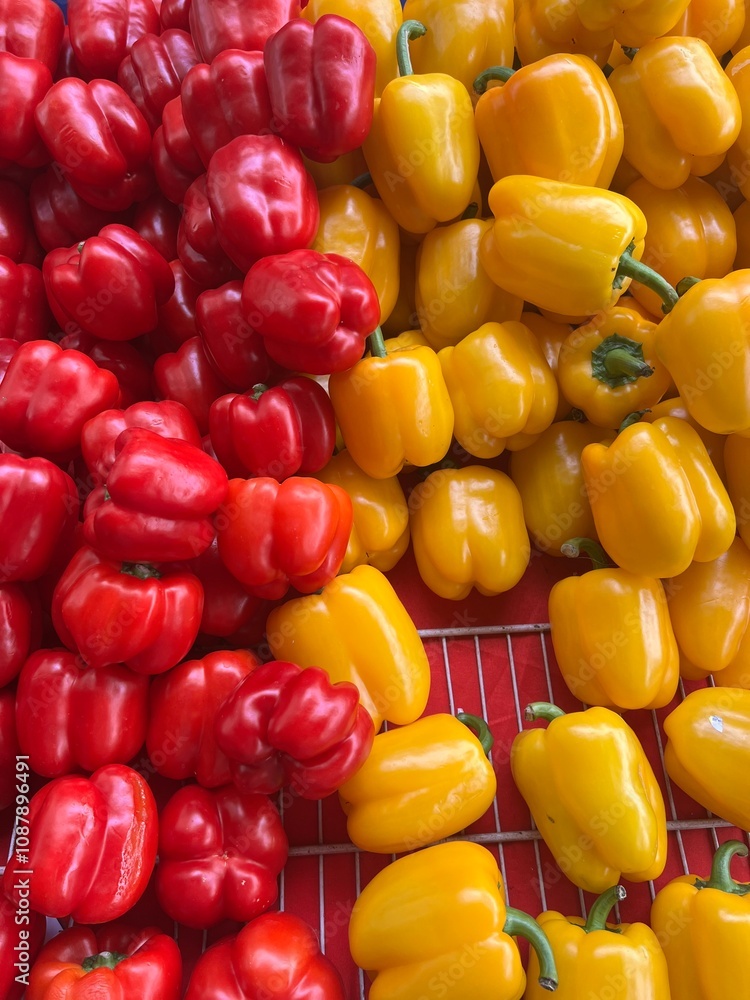 red and yellow peppers at the market red and yellow peppers at the market