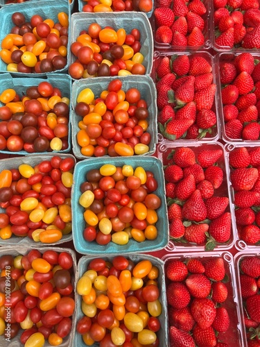 tomatoes and berries in market
