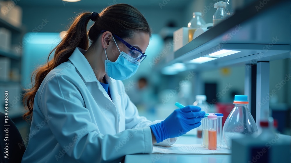 A diligent scientist conducts experiments in a modern laboratory during the afternoon light A diligent scientist conducts experiments in a modern laboratory during the afternoon light