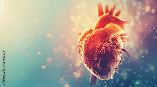 Bright human heart on brilliant background 