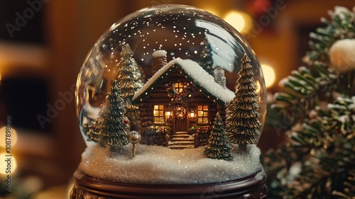 A globe decorated with festive Christmas elements, featuring snowflakes, holly, and holiday cheer, perfect for seasonal themes photo