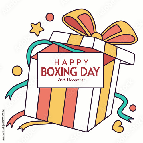  Happy Boxing Day 26 th December Design with gift box on white background 