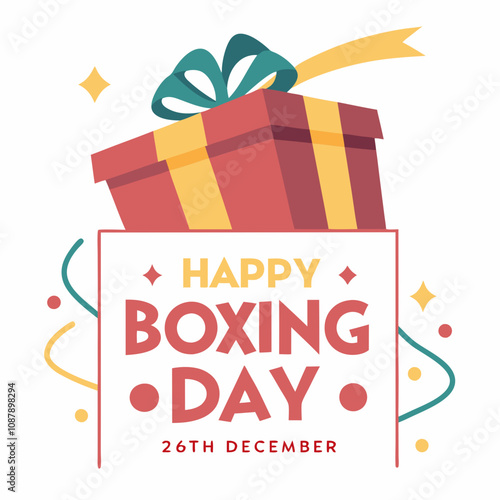  Happy Boxing Day 26 th December Design with gift box on white background 