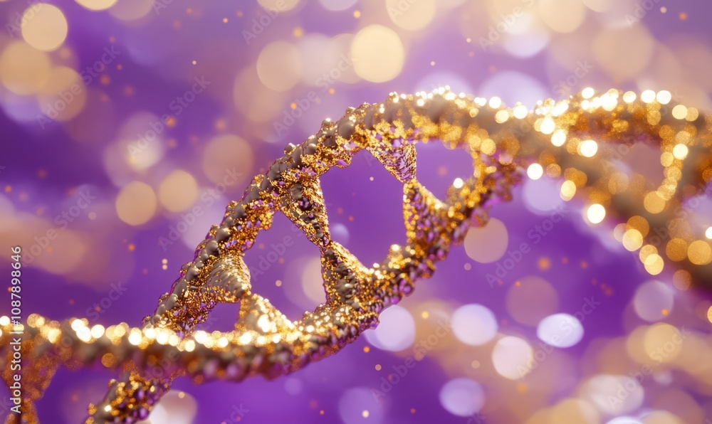 Creative background, dna structure, golden DNA molecule on violet background, ultraviolet Creative background, dna structure, golden DNA molecule on violet background, ultraviolet