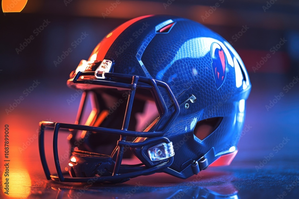 Fototapeta premium A close-up shot of a football helmet on a table, perfect for sports-themed designs or illustrations