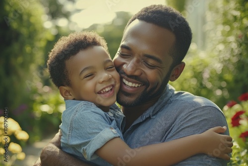 A father holds a small child close to him